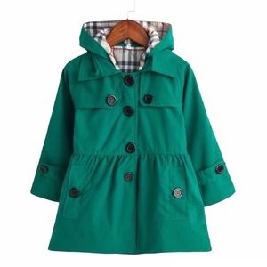 Girls Greenish Plaid Hooded Windbreaker Jacket